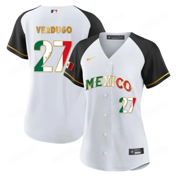 2023 Women’s Mexico Flag Baseball Jersey Alternate White Black Alex Verdugo 27