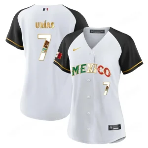 2023 Women’s Mexico Flag Baseball Jersey Alternate White Black Julio Urías 7