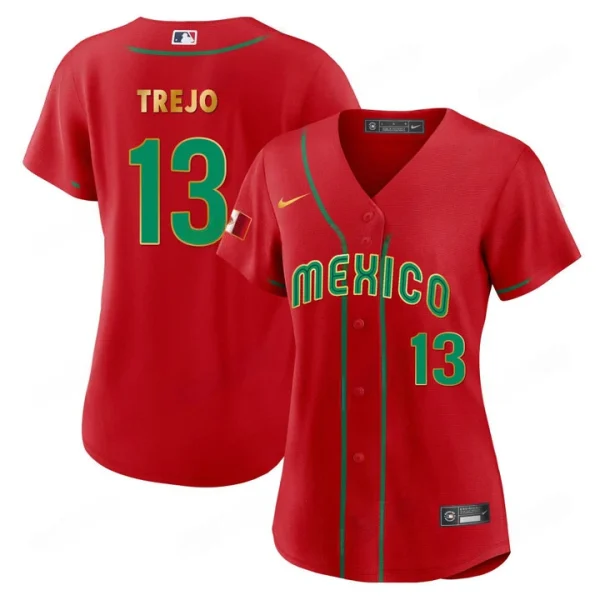 2025 WBC Mexico Baseball Jersey Red For Women Alan Trejo 13