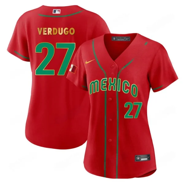 2025 WBC Mexico Baseball Jersey Red For Women Alex Verdugo 27