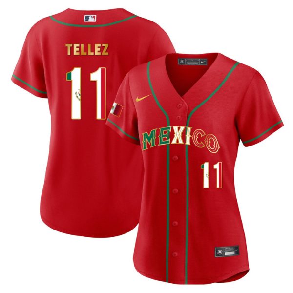 Women’s Mexico 2023 Flag Red Gold Baseball Jersey Rowdy Tellez 11