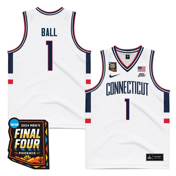 Cheap Solomon Ball 1 UConn Huskies 2024 Final Four Patch Men's Basketball Jersey - Unisex Jersey