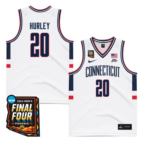 Cheap Andrew Hurley 20 UConn Huskies 2024 Final Four Patch Men's Basketball Jersey - Unisex Jersey