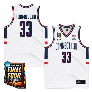 Cheap Apostolos Roumoglou 33 UConn Huskies 2024 Final Four Patch Men's Basketball Jersey - Unisex Jersey