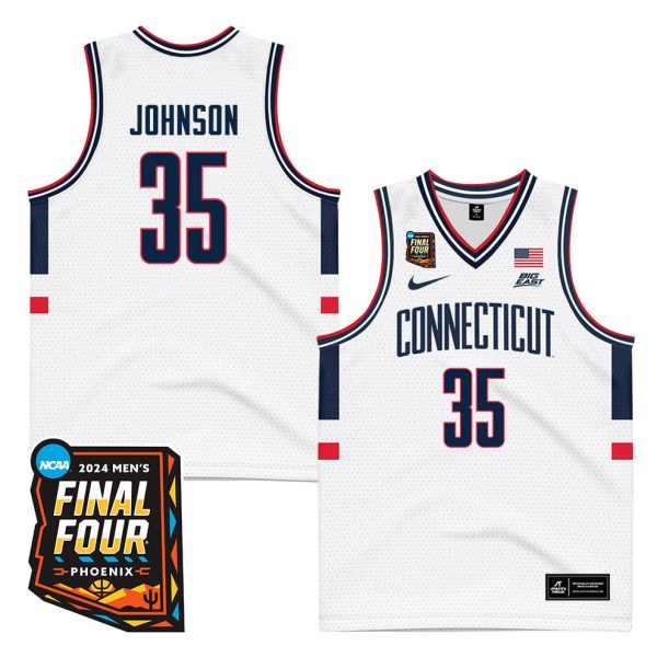 Cheap Samson Johnson 35 UConn Huskies 2024 Final Four Patch Men's Basketball Jersey - Unisex Jersey