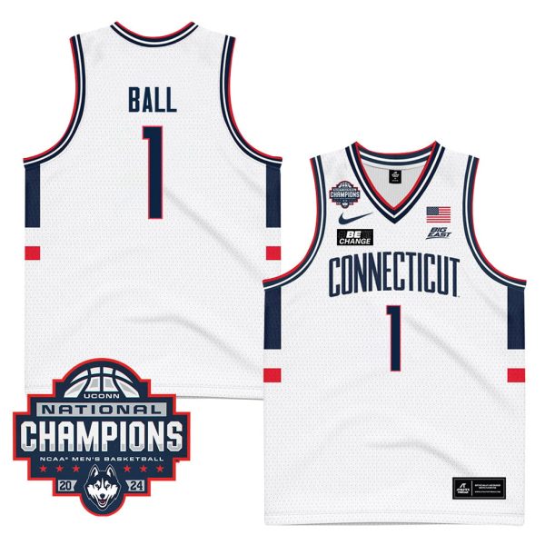 Solomon Ball 1 UConn Huskies 2024 National Champions Patch Men's Basketball - Unisex Jersey