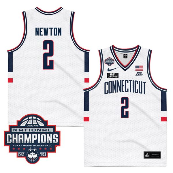 Cheap Tristen Newton 2 UConn Huskies 2024 National Champions Patch Men's Basketball - Unisex Jersey