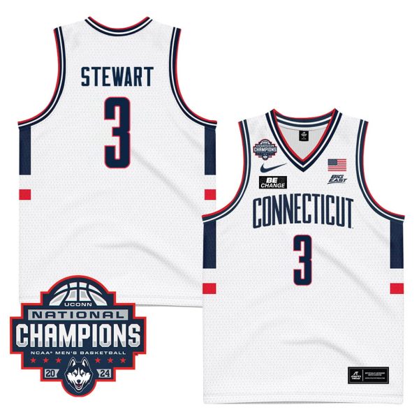 Jaylin Stewart 3 UConn Huskies 2024 National Champions Patch Men's Basketball - Unisex Jersey