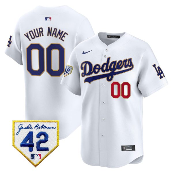 Los Angeles Dodgers 2024 Jackie Robinson Patch Custom Men Jersey - White