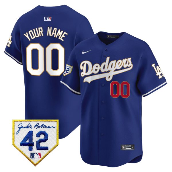 Los Angeles Dodgers 2024 Jackie Robinson Patch Custom Men Jersey - Royal