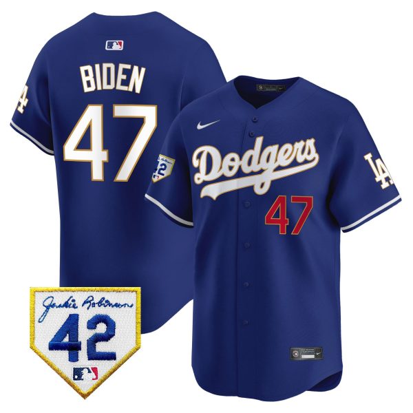 Joe Biden 47 Los Angeles Dodgers 2024 Jackie Robinson Patch Men Jersey - Royal