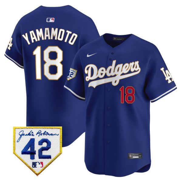 Yoshinobu Yamamoto 18 Los Angeles Dodgers 2024 Jackie Robinson Patch Men Jersey - Royal