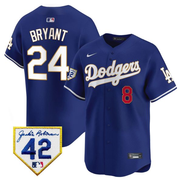 Kobe Bryant 24 Los Angeles Dodgers 2024 Jackie Robinson Patch Men Jersey - Royal