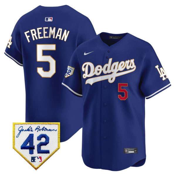 Freddie Freeman 5 Los Angeles Dodgers 2024 Jackie Robinson Patch Men Jersey - Royal