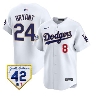 Kobe Bryant 24 Los Angeles Dodgers 2024 Jackie Robinson Patch Men Jersey - White