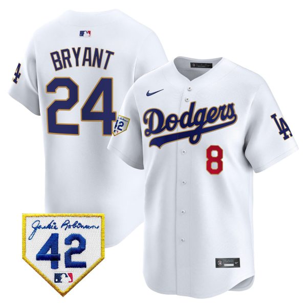 Kobe Bryant 24 Los Angeles Dodgers 2024 Jackie Robinson Patch Men Jersey - White