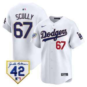 Vin Scully 67 Los Angeles Dodgers 2024 Jackie Robinson Patch Men Jersey - White