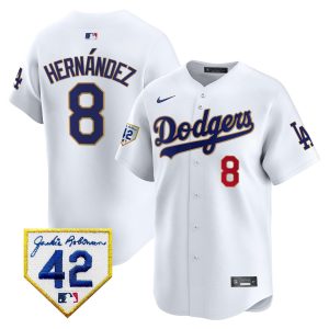 Kike Hernandez 8 Los Angeles Dodgers 2024 Jackie Robinson Patch Men Jersey - White