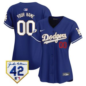 Los Angeles Dodgers 2024 Jackie Robinson Patch Custom Women Jersey - Royal