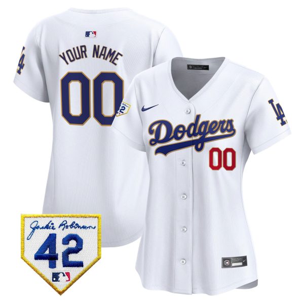 Los Angeles Dodgers 2024 Jackie Robinson Patch Custom Women Jersey - White