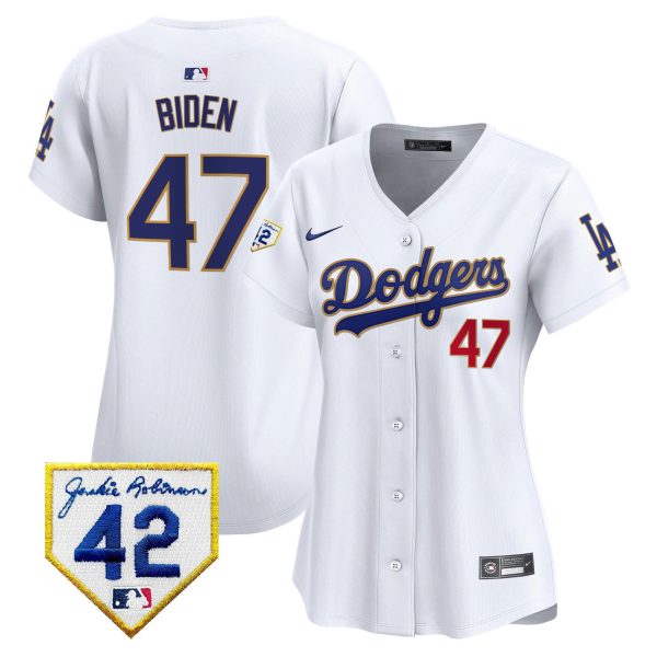 Joe Biden 47 Los Angeles Dodgers 2024 Jackie Robinson Patch Women Jersey - White