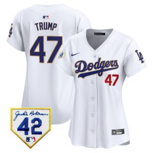 Donald Trump 47 Los Angeles Dodgers 2024 Jackie Robinson Patch Women Jersey - White