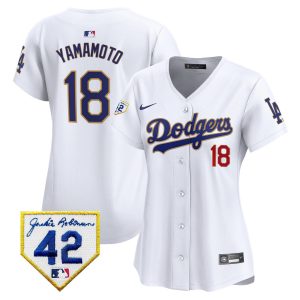 Yoshinobu Yamamoto 18 Los Angeles Dodgers 2024 Jackie Robinson Patch Women Jersey - White