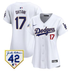 Shohei Ohtani 17 Los Angeles Dodgers 2024 Jackie Robinson Patch Women Jersey - White