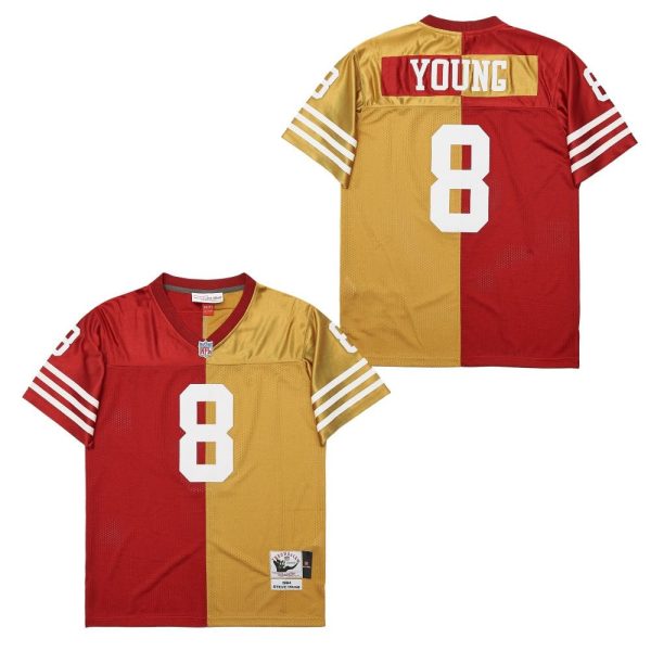 Steve Young 8 San Francisco 49ers Two-Toned Throwback Men NFL Jersey - Yellow/Red