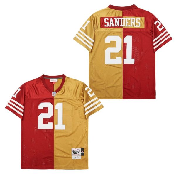 Deion Sanders 21 San Francisco 49ers Two-Toned Throwback Men NFL Jersey - Yellow/Red