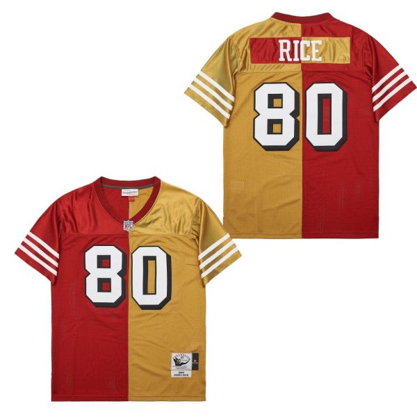 Jerry Rice 80 San Francisco 49ers Two-Toned Throwback Men NFL Jersey - Yellow/Red