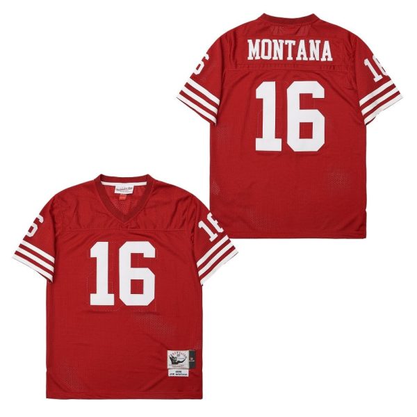 Joe Montana 16 San Francisco 49ers Throwback Red Men Jersey - Image 2