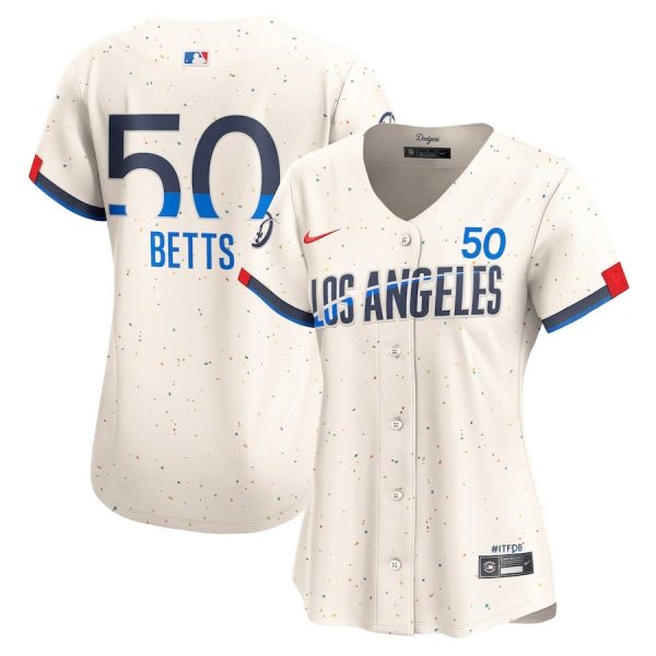 Mookie Betts 50 Los Angeles Dodgers 2024 City Connect Limited Cream Women Jersey