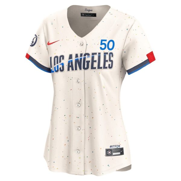 Mookie Betts 50 Los Angeles Dodgers 2024 City Connect Limited Cream Women Jersey - Image 2