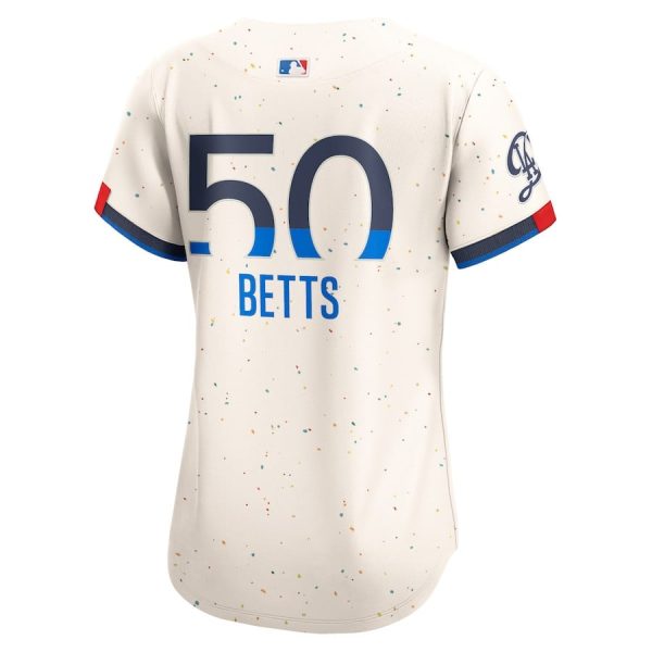 Mookie Betts 50 Los Angeles Dodgers 2024 City Connect Limited Cream Women Jersey - Image 3