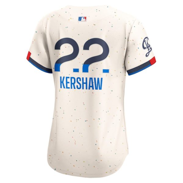 Clayton Kershaw 22 Los Angeles Dodgers 2024 City Connect Limited Cream Women Jersey - Image 3