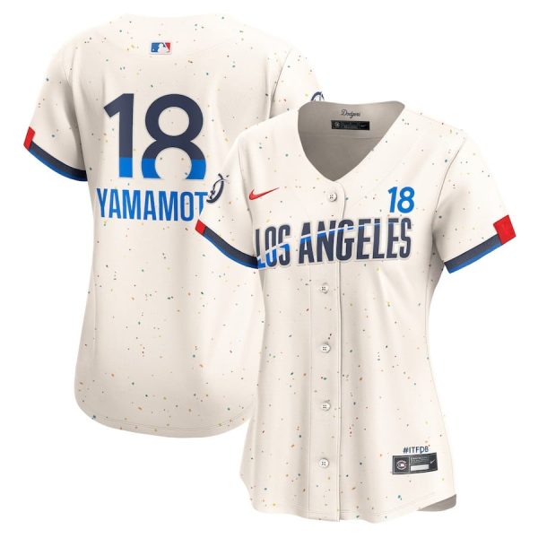 Yoshinobu Yamamoto 18 Los Angeles Dodgers 2024 City Connect Limited Cream Women Jersey