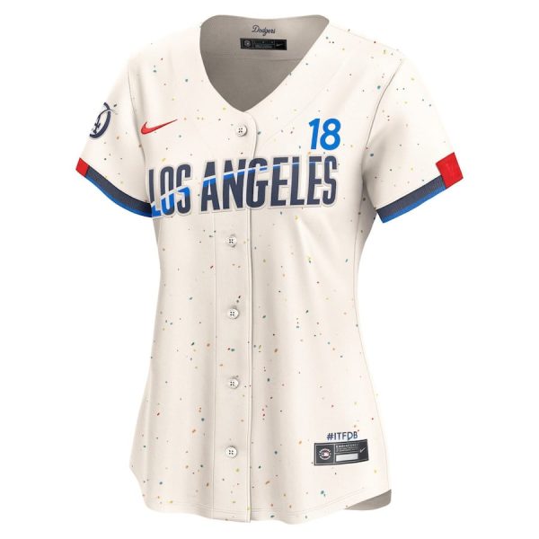 Yoshinobu Yamamoto 18 Los Angeles Dodgers 2024 City Connect Limited Cream Women Jersey - Image 2