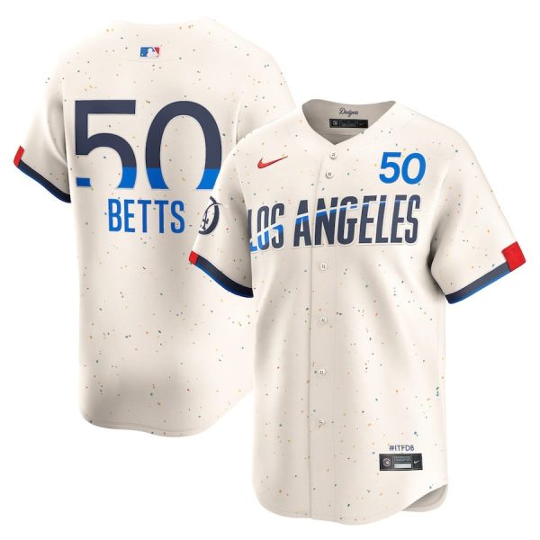 Mookie Betts 50 Los Angeles Dodgers 2024 City Connect Limited Cream Men Jersey