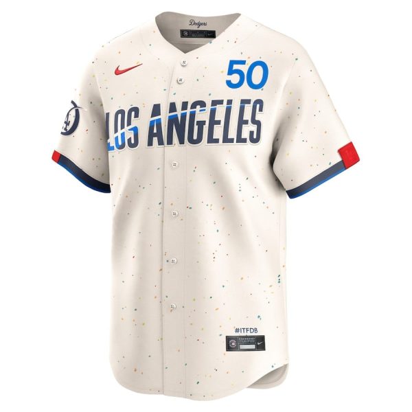 Mookie Betts 50 Los Angeles Dodgers 2024 City Connect Limited Cream Men Jersey - Image 2