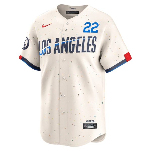 Clayton Kershaw 22 Los Angeles Dodgers 2024 City Connect Limited Cream Men Jersey - Image 2