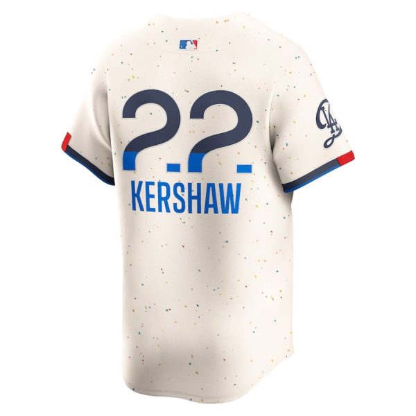 Clayton Kershaw 22 Los Angeles Dodgers 2024 City Connect Limited Cream Men Jersey - Image 3