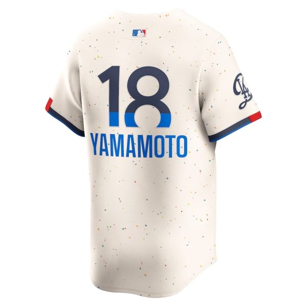 Yoshinobu Yamamoto 18 Los Angeles Dodgers 2024 City Connect Limited Cream Men Jersey - Image 3