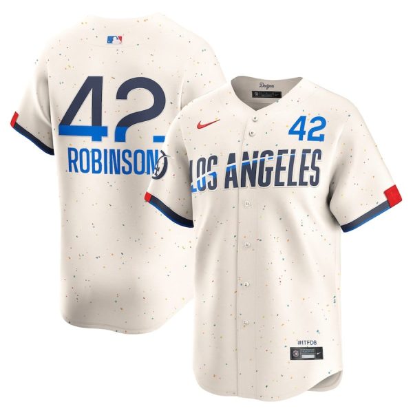 Jackie Robinson 42 Los Angeles Dodgers 2024 City Connect Limited Cream Men Jersey