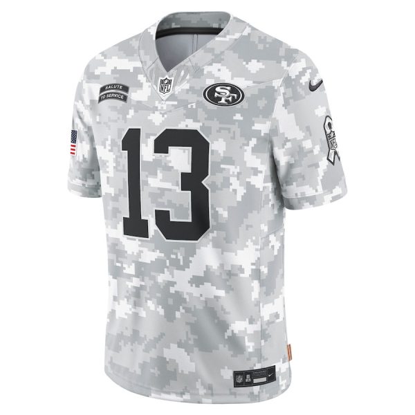 Brock Purdy 13 San Francisco 49ers 2024 Salute to Service Limited Arctic Camo Men Jersey For Sale - Image 2