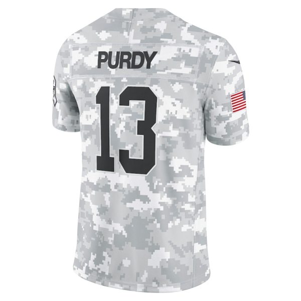 Brock Purdy 13 San Francisco 49ers 2024 Salute to Service Limited Arctic Camo Men Jersey For Sale - Image 3