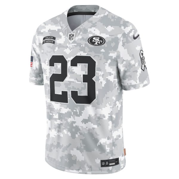 Christian McCaffrey 23 San Francisco 49ers 2024 Salute to Service Limited Arctic Camo Men Jersey - Image 2