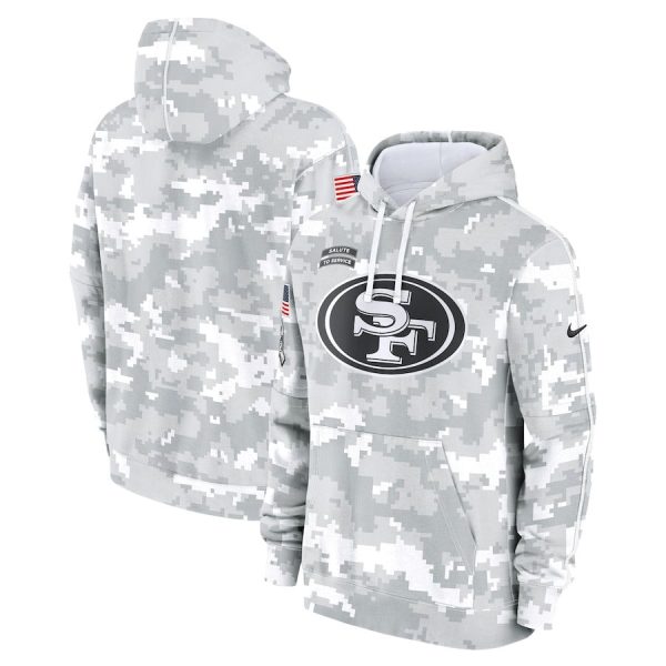 San Francisco 49ers 2024 Salute to Service Club Fleece Pullover Arctic Camo Men Hoodie