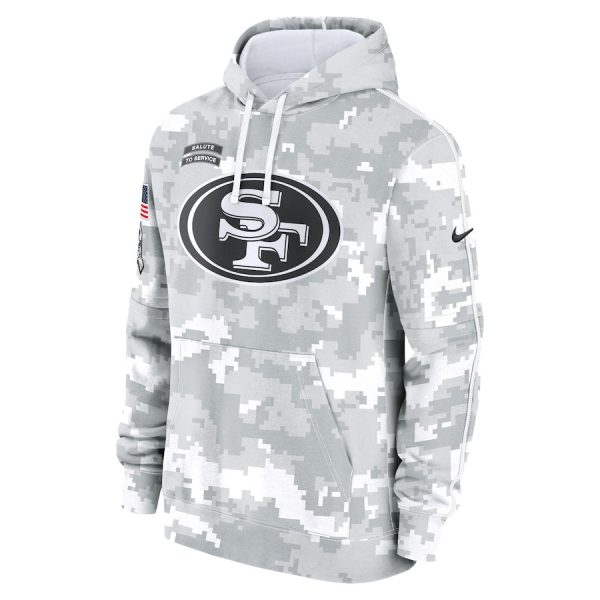 San Francisco 49ers 2024 Salute to Service Club Fleece Pullover Arctic Camo Men Hoodie - Image 2