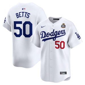 Mookie Betts 50 Los Angeles Dodgers 2024 World Series Home Limited Player White Men Jersey